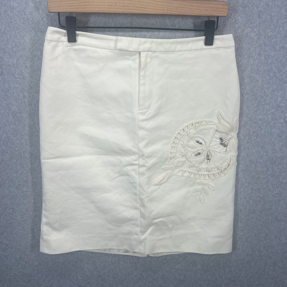Lillie Rubin Skirt Women 4 Cream Beaded Cutout Floral Pencil Knee Length EUC